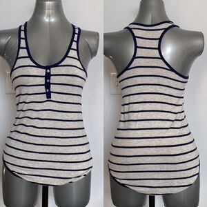 3/$15 Comfy casual blue white striped button up nautical tank top sz small